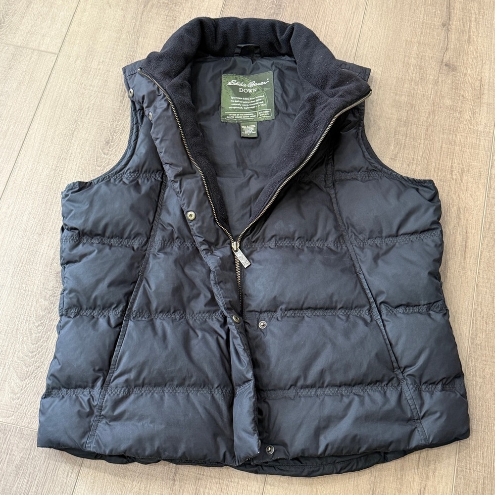 Eddie Bauer Black Vest Women Large Goose Down Quilted  Zip Puffer Style 4571 - Picture 4 of 15